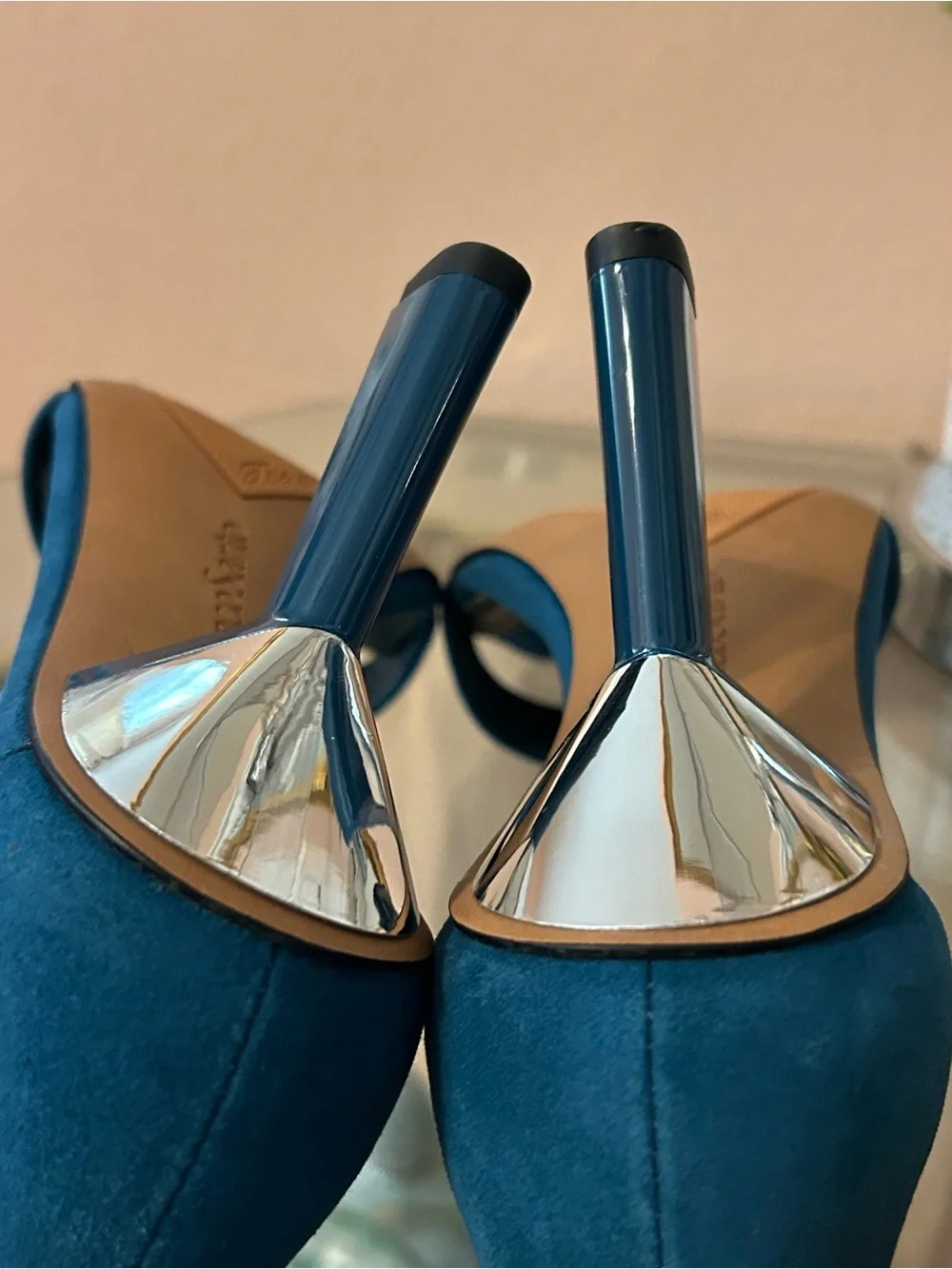 Never Worn * Franco Sarto Blue Suede Open-Toe Silver Heel Sandals Size 9.5